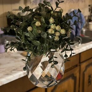 Gorgeous Crystal Mistletoe GANZ Green and Cream Faux Floral Ornament